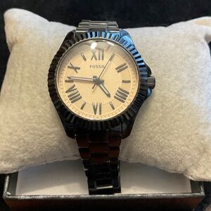 Fossil Black and Tan Roman Numeral Watch